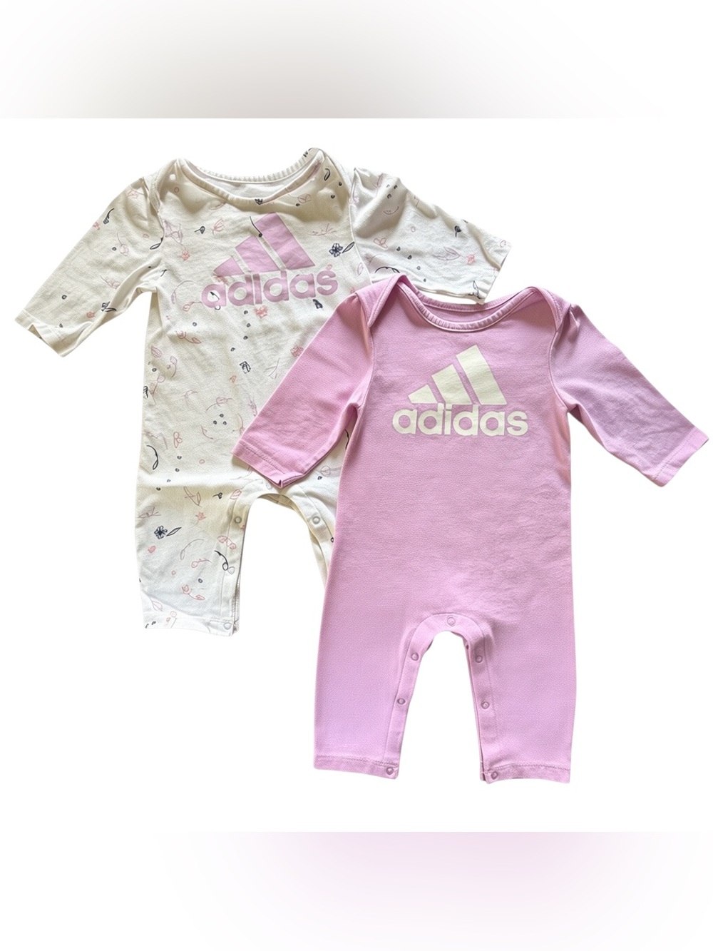 adidas Baby Girls Purple & Cream Logo Long-Sleeve Footie Set 9 Months